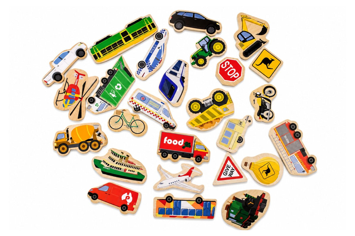 Fridge Friends Magnetic Aussie Vehicles - 26 Wooden Pieces